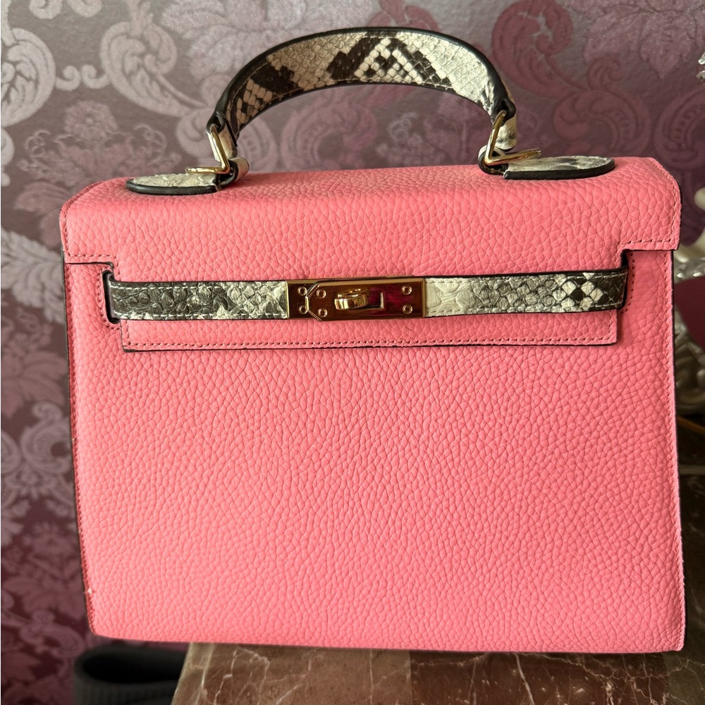 Pink Snakeskin Handle Women's Bag